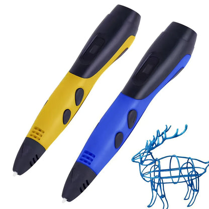 Blue six generations 3D printing pen with 12-colour PLA ABS consumables, base, and UK adapter for DIY graffiti