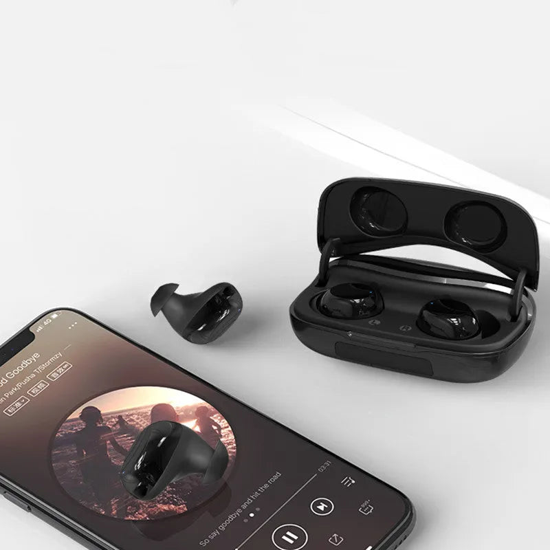Black plastic Bluetooth earphone in-ear design IPX5 waterproof