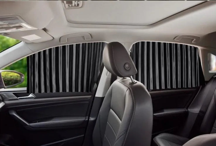 Magnetic car curtain sun shade in black for vehicle privacy and UV protection