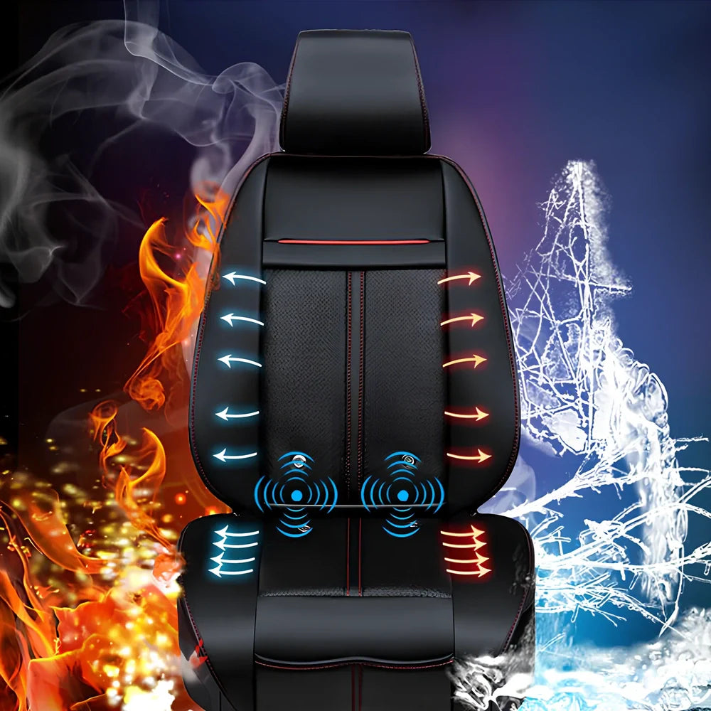 Winter car heating cushion in black, 125cm x 52cm diamond velvet with massage blowers and non-slip base