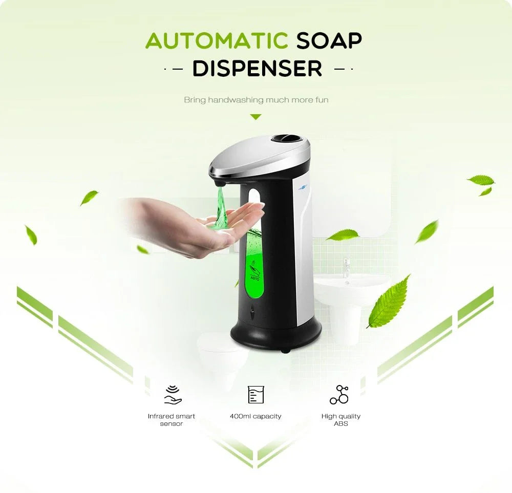 Automatic liquid soap dispenser with infrared sensor for touchless operation and 400ml capacity