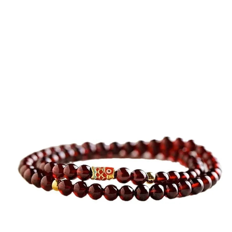 Retro wine red garnet bracelet for women with micro glass beads in New Chinese style design
