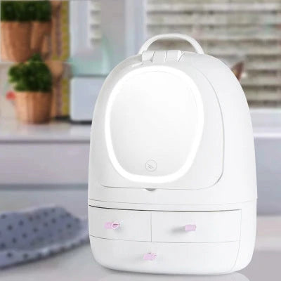 Adjustable Double Makeup LED Mirror with USB Cosmetic Storage and three drawers