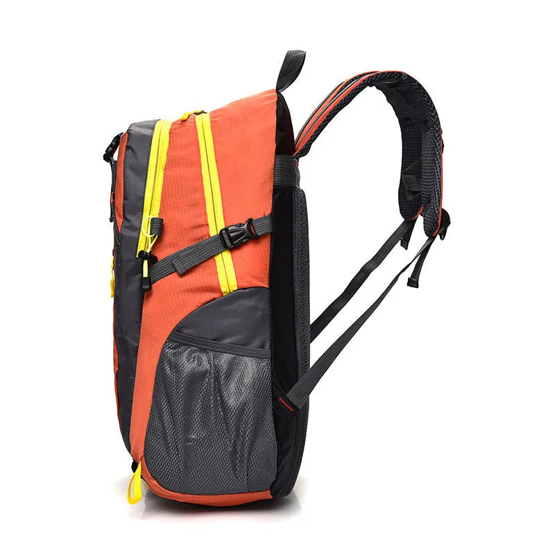 Large 36-55L nylon outdoor mountaineering backpack in green for hiking and camping