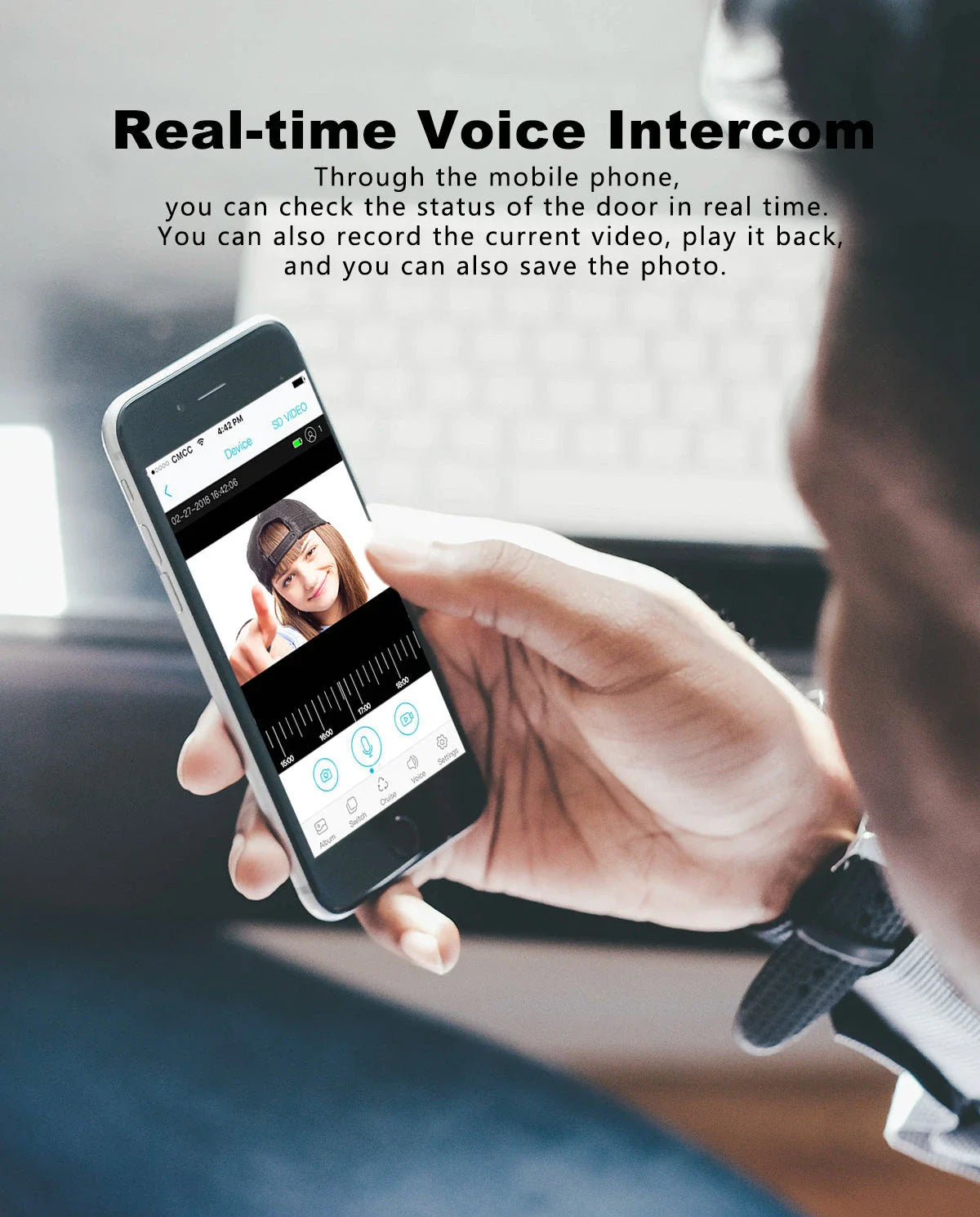 Low-power smart doorbell in gold, featuring wireless design and dual power options