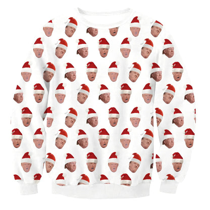 Cartoon Vacation Santa Elf pullover in cotton, full sleeves 60-70cm, O-neck for women and men, casual winter top sizes S-XL