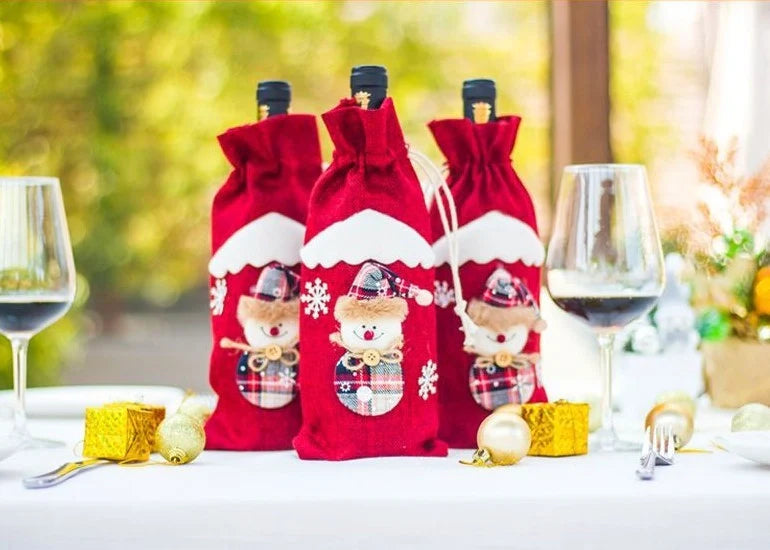 Festive Christmas wine bottle socks in vibrant holiday designs