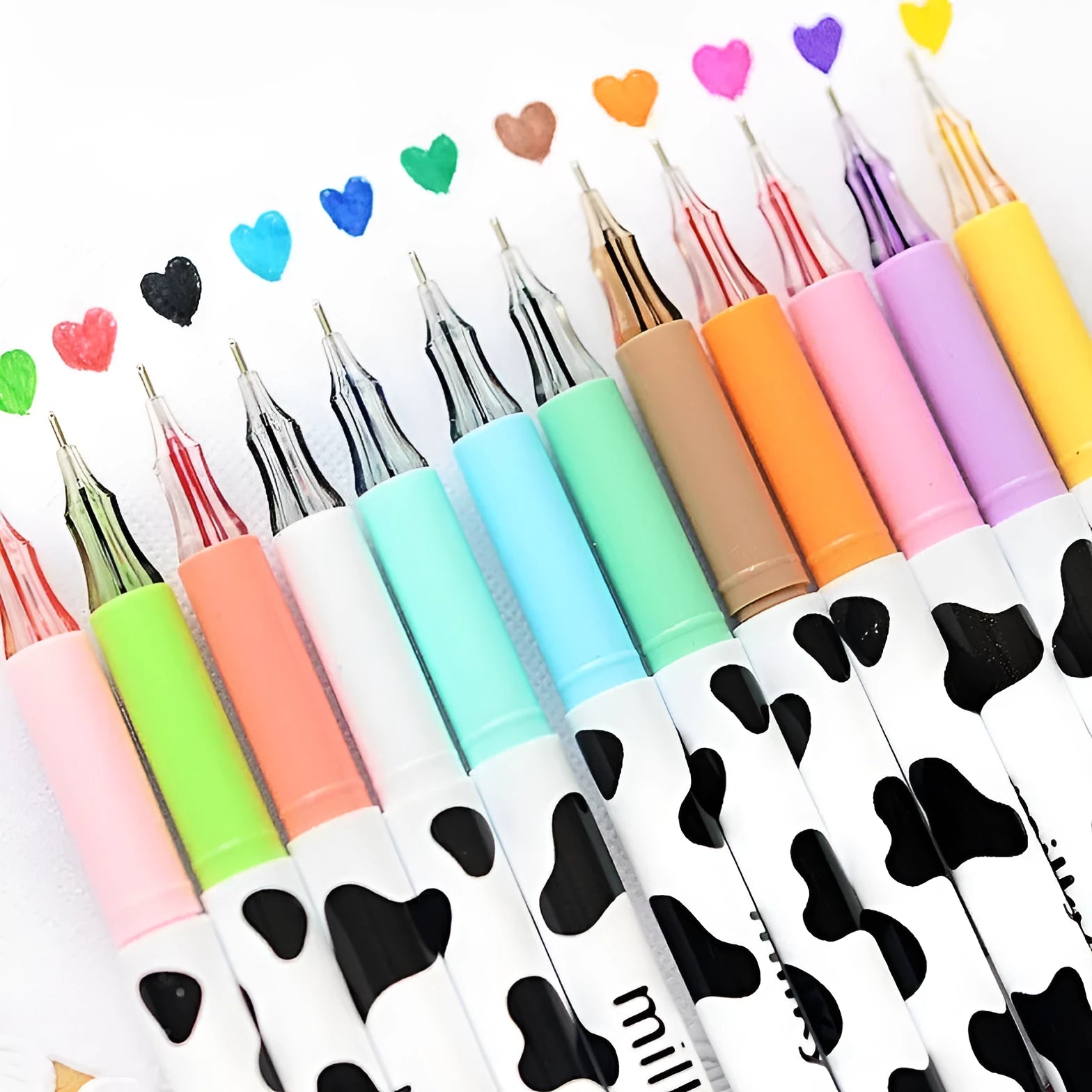 Box of 12 assorted cow colour gel pens with 0.38mm fine tips.