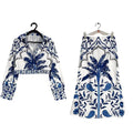 Early spring floral casual set with long sleeve top and long skirt in picture colour