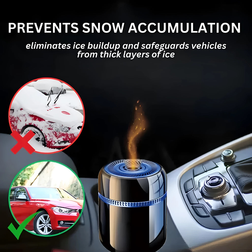 Compact portable electric car windscreen de-icing tool on a stable surface.