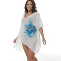 White plus size beach cover-up blouse for women made from polyester blend fabric