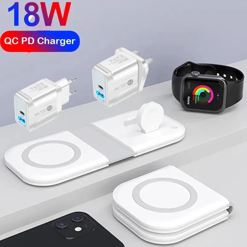 Three-in-one Wireless Charger with Magsafe Dual Magnetic Suction for Apple Devices
