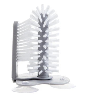 Double-head suction cup brush for cleaning glasses and cups, grey colour, compact size