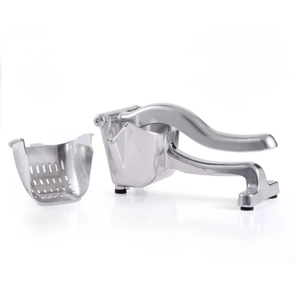 Silver heavy duty aluminium alloy lemon squeezer with large bowl on countertop