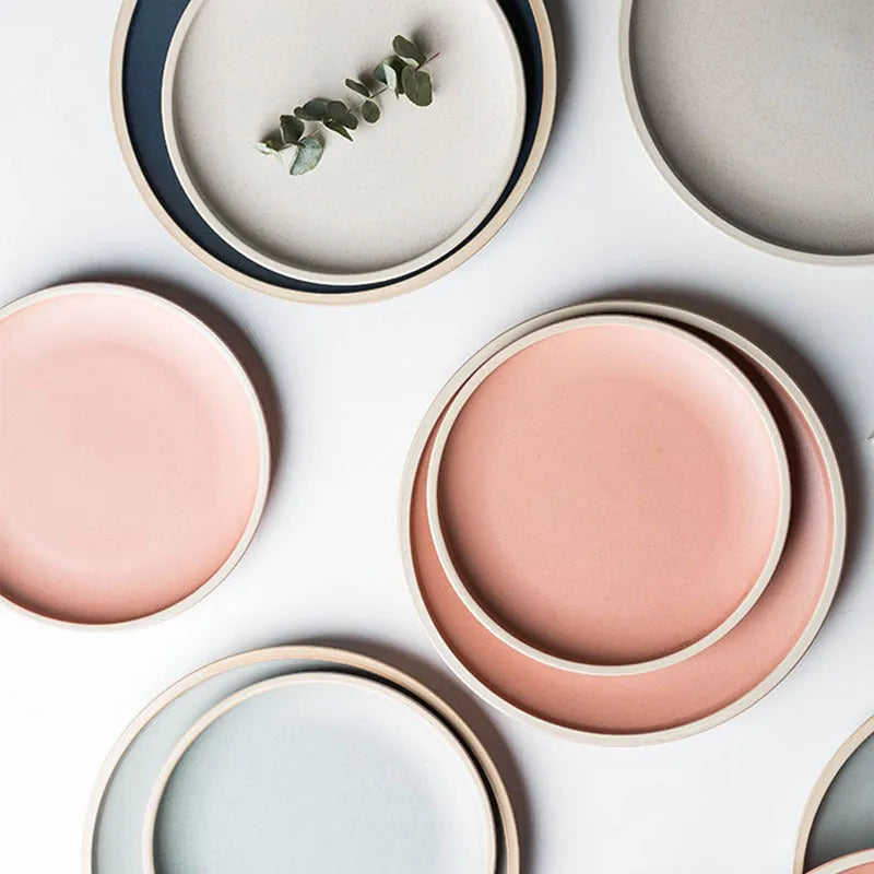 10-inch blue matte ceramic dinner plate with sesame point glaze finish