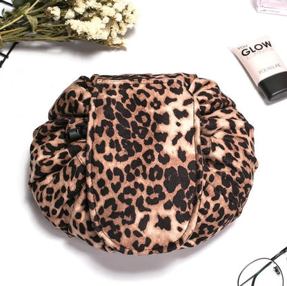 Animal print large capacity drawstring cosmetic storage bag with waterproof oxford cloth