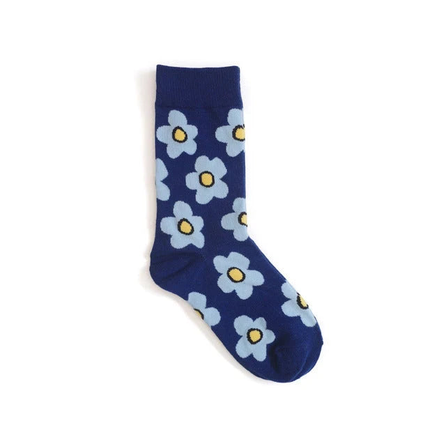 Girls' cartoon flower socks in various colours, made from breathable combed cotton