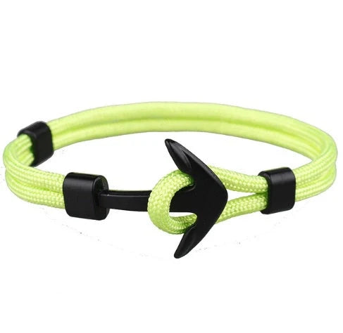 Nautical anchor bracelet with brass details and cotton rope, 21cm length