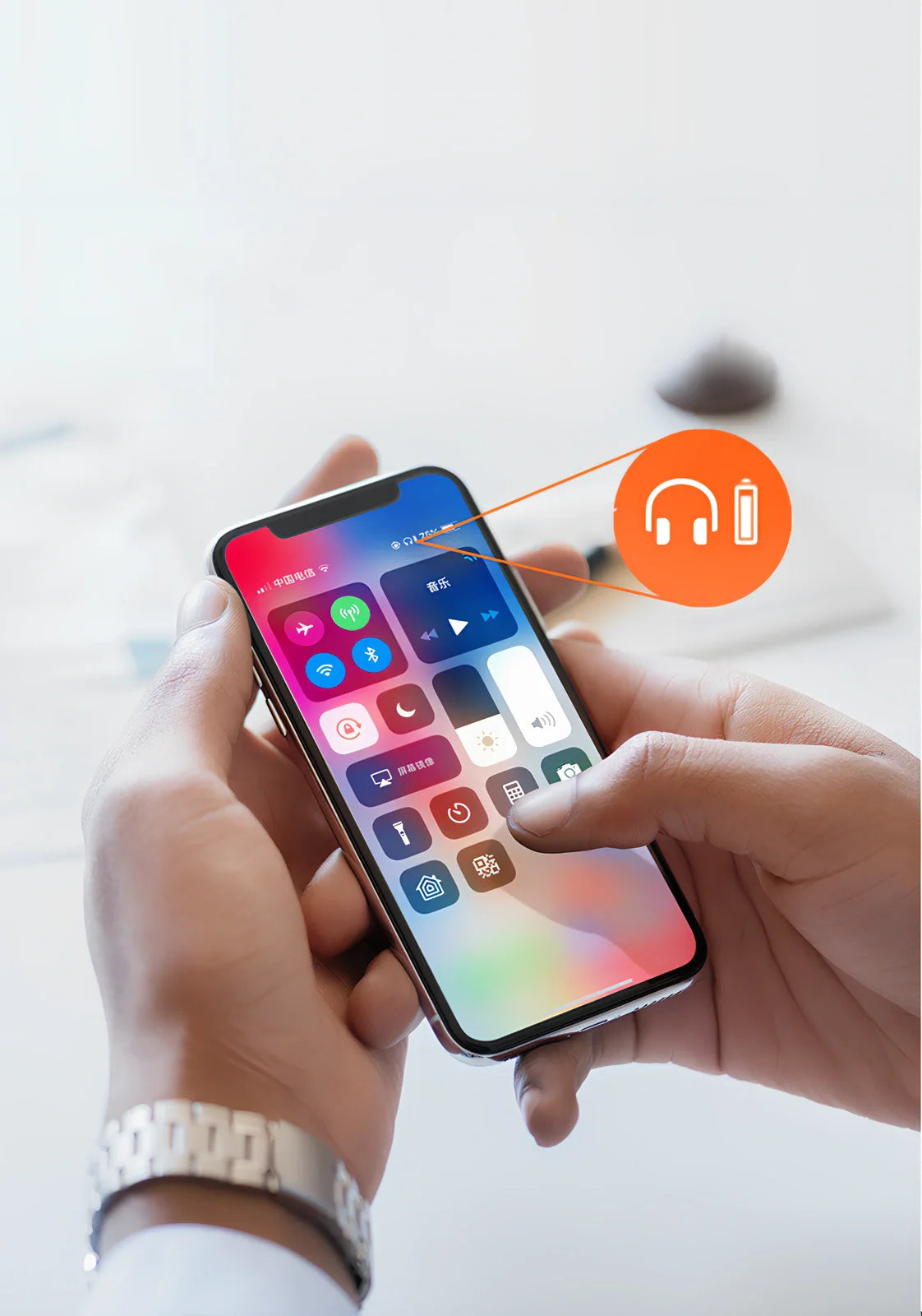 Smart noise cancelling wireless headphones in black with charging case and silicone ear tips