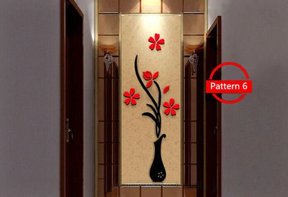 Creative acrylic 3D vase wall sticker in various colors and sizes for home and office decor