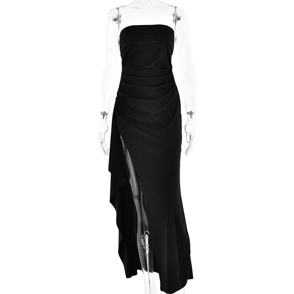 Elegant sleeveless maxi dress in various colors, featuring a backless design and an A-line silhouette for a flattering and sophisticated look.