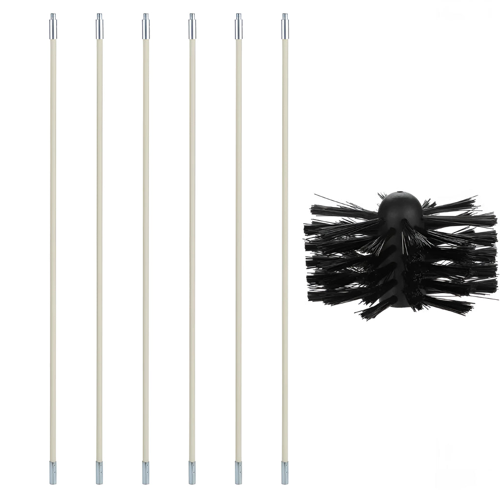 Flexible pole chimney cleaning brush with nylon brush head, extends to 600mm for dryer vent and duct cleaning.