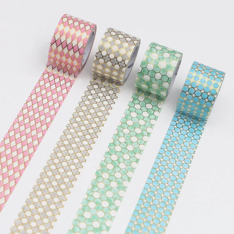 Alice in Wonderland themed bronzing and paper tape stickers in gold, blue, green, orange, pink colours
