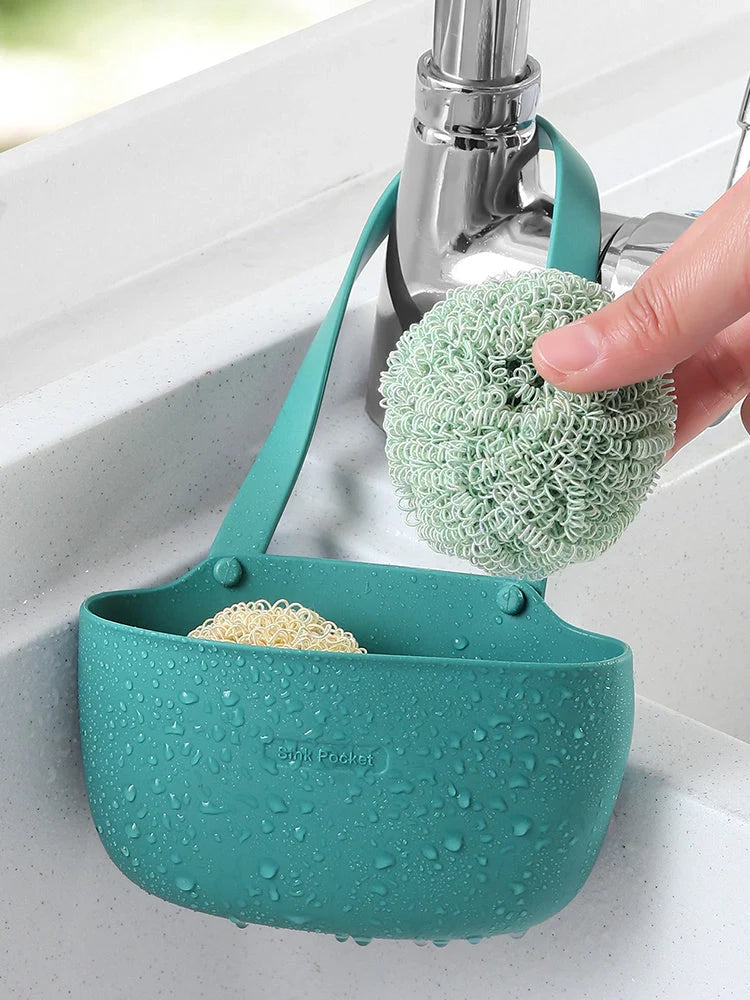 Free punch sink drain bag faucet sponge rack in dark green and orange red