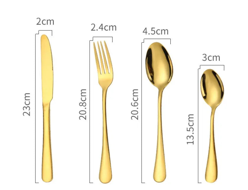 24-piece stainless steel tableware set including knives, forks and spoons in various colour options