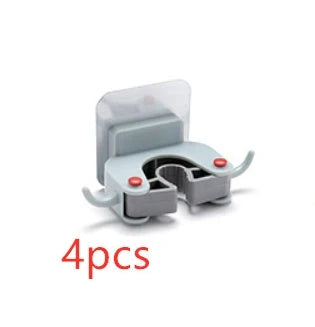 Nail-free multi-function traceless mop holder with double hooks for organizing cleaning tools