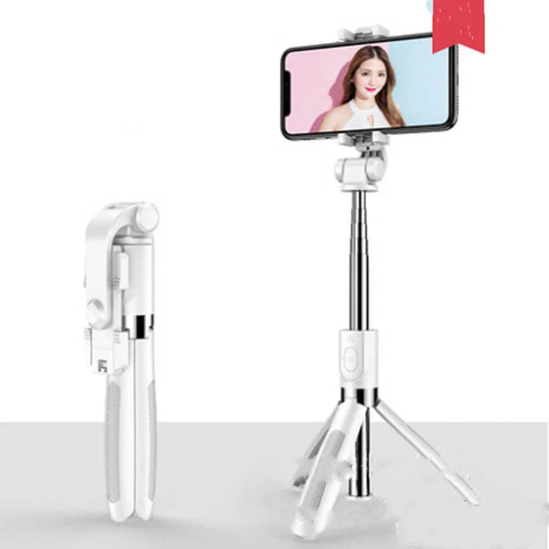 Versatile Bluetooth Selfie Stick for Apple Devices with Adjustable Telescopic Arm and Sturdy Triangular Bracket