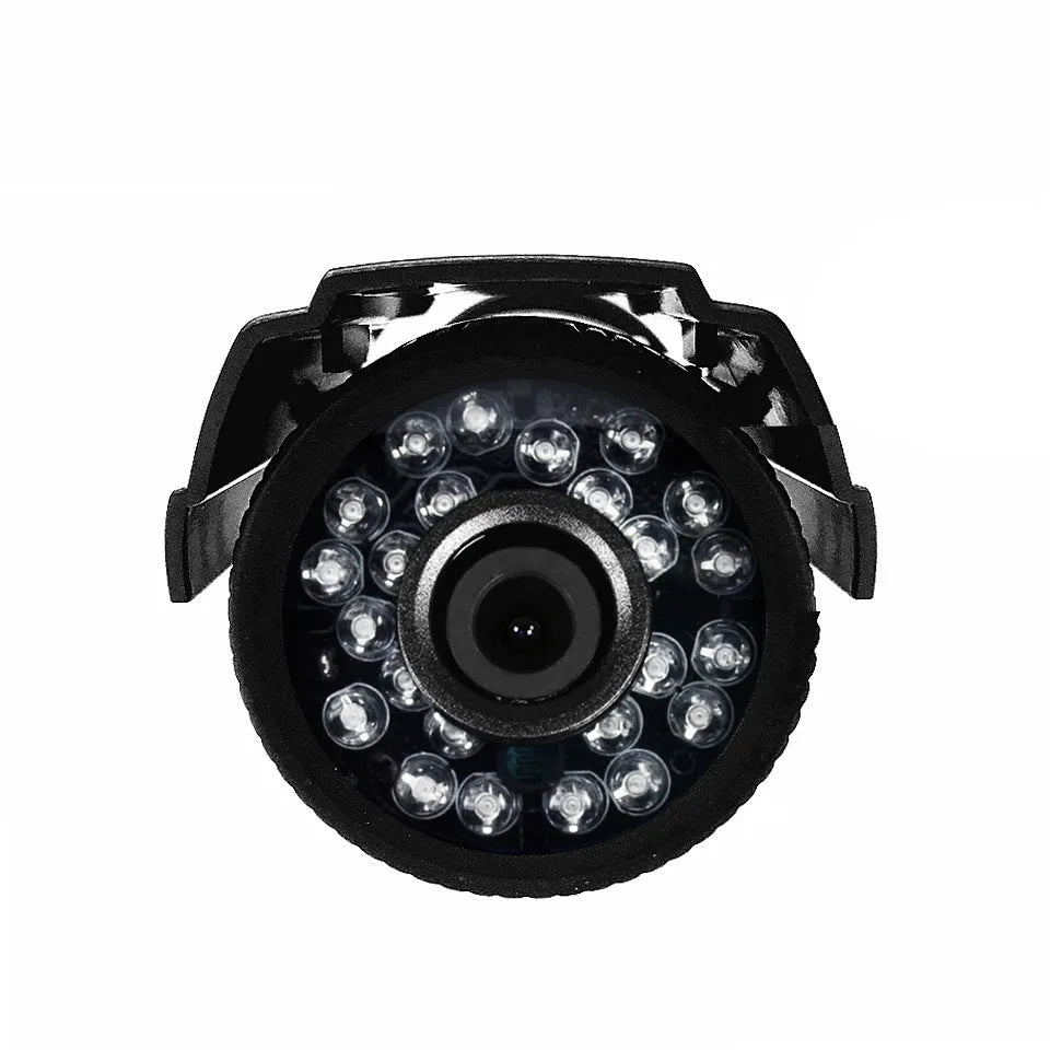 Black AHD HD waterproof outdoor security camera with fixed lens and infrared LEDs.