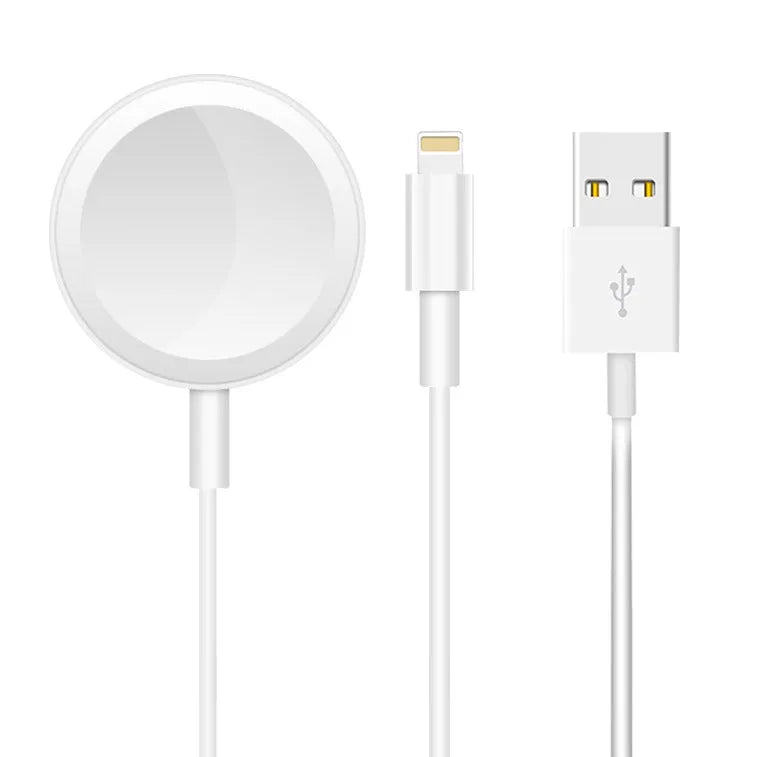 White two-in-one wireless charger for smartwatches with USB interface