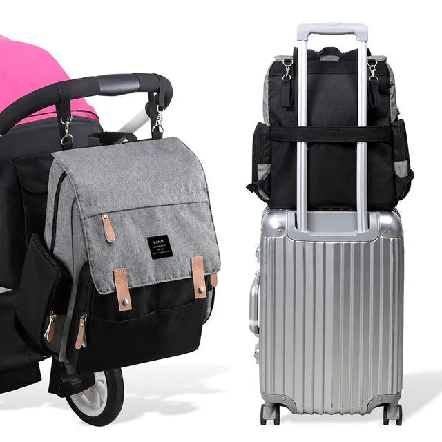 Landuo large capacity oxford cloth mum's backpack changing bag in grey colour with changing mat