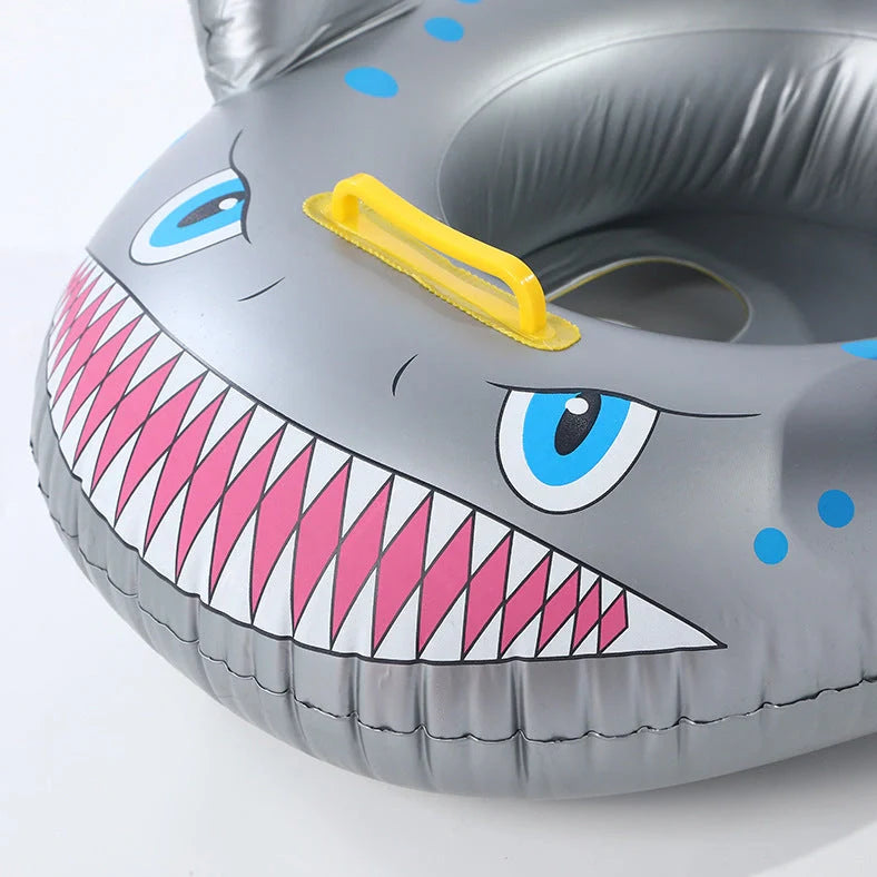 Children's PVC swimming seat with inflatable fish boat design for ages 3-5, providing buoyant water safety support during swimming lessons and pool playtime