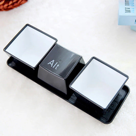 Keyboard cup set in black and white with tray for organised serving