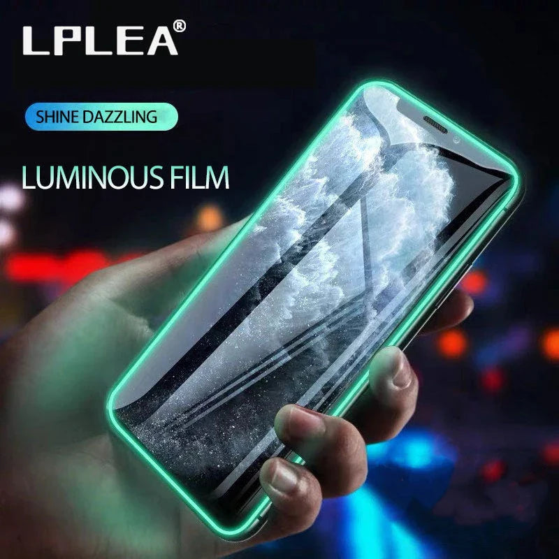 Luminous Full Cover Tempered Glass for iPhone glowing in the dark