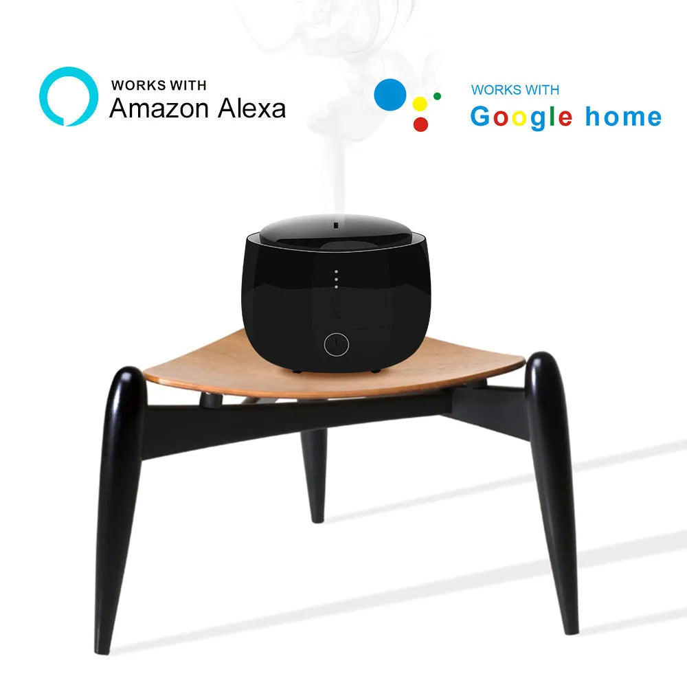Smart home aromatherapy humidifier with 300ml tank, air purifier, and colourful LED lights in black