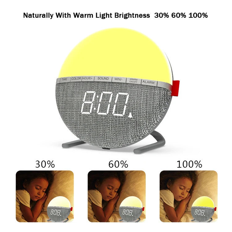 Wake-up light alarm clock with night light and sleep music functions