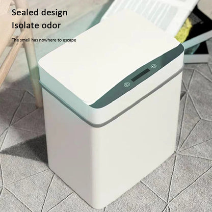 Automatic Induction Flip Trash Can with smart sensor and white finish