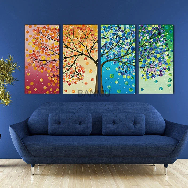 Set of 4 high-definition canvas prints featuring vibrant tree leaves and fruit