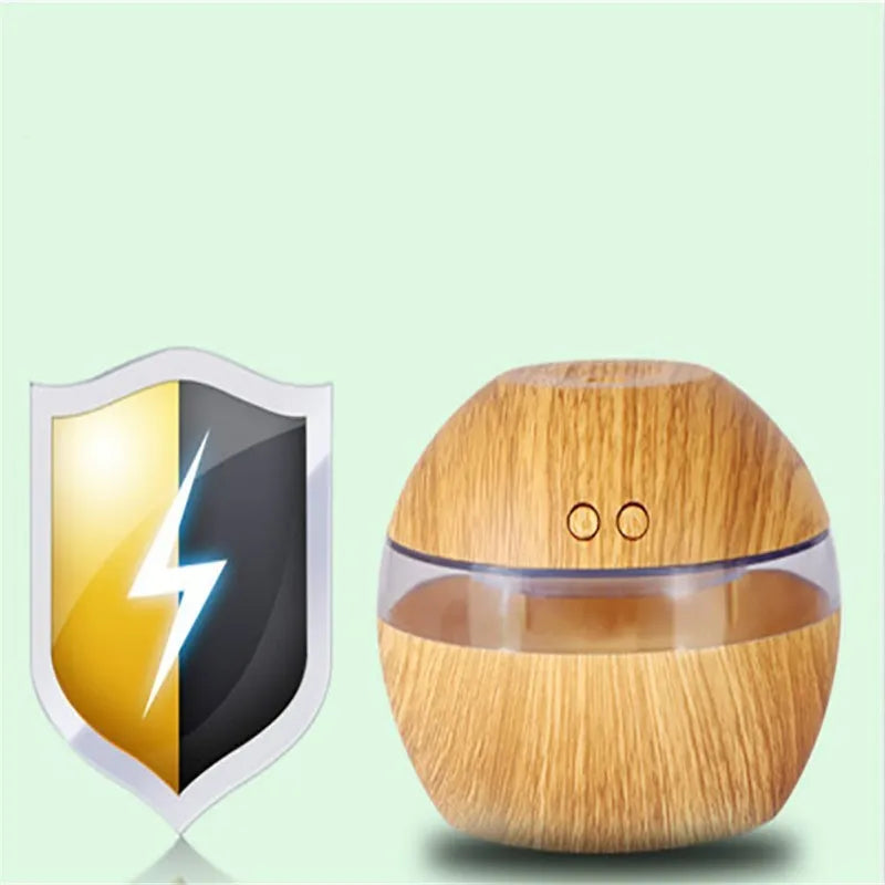Brown wood grain USB desktop humidifier with 200ml transparent water tank