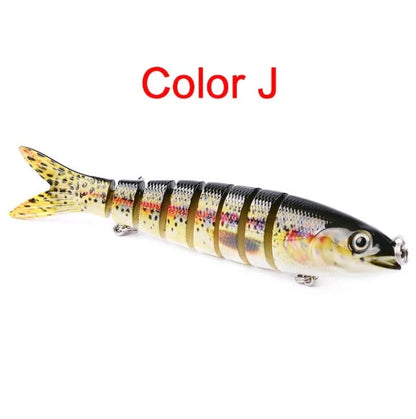 Multi-jointed pike fishing lure with steel ball weight system for enhanced throwing distance