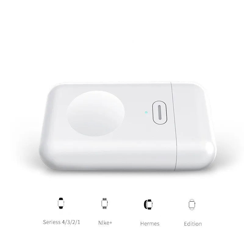 White magnetic wireless charger power bank for Apple Watch 1-5, 1000 mAh, compact size