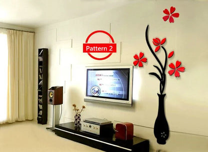 Creative acrylic 3D vase wall sticker in various colors and sizes for home and office decor