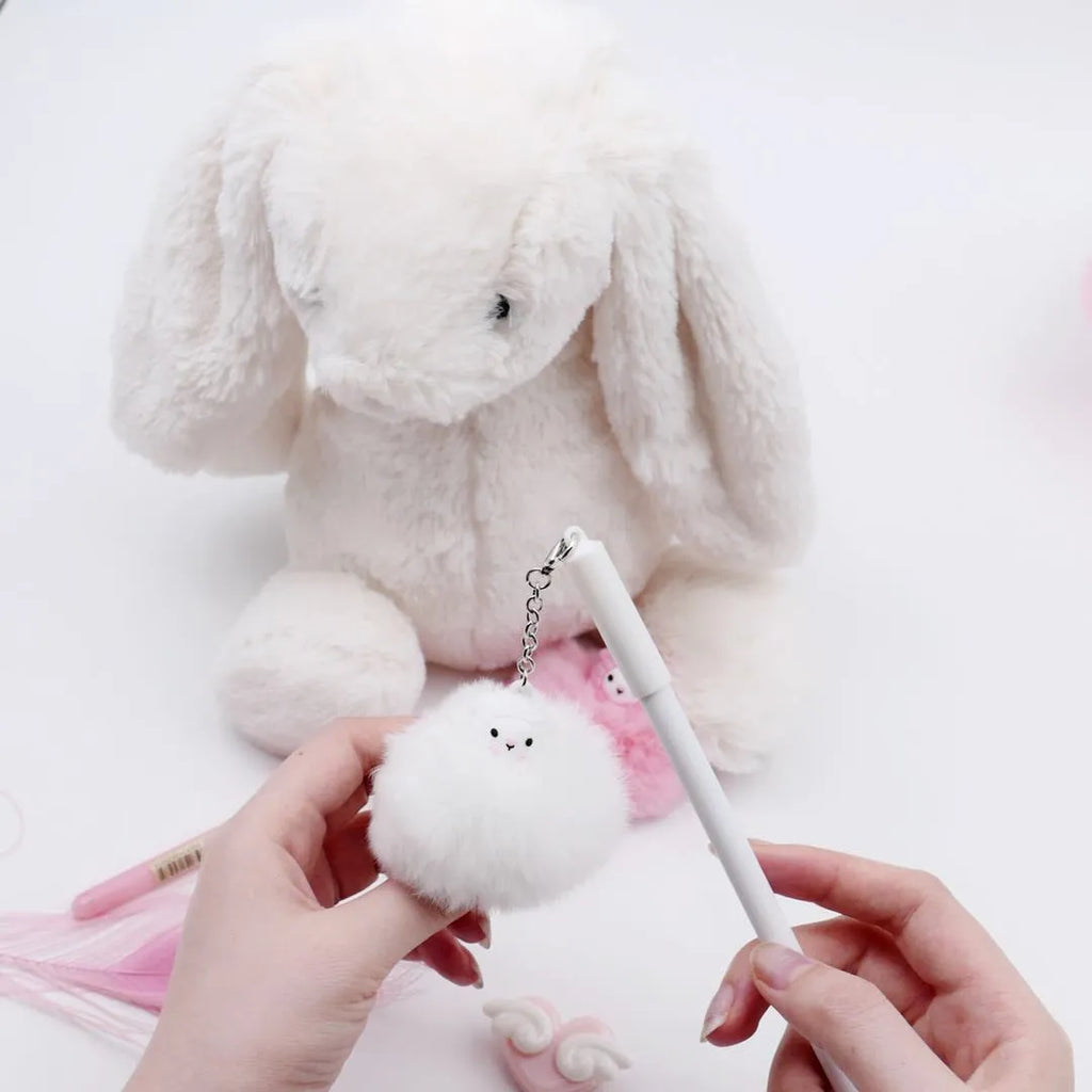 Alpaca hair ball charm pendant on a 17cm long 0.5mm tip neutral gel pen