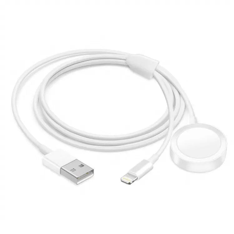 White two-in-one wireless charger for smartwatches with USB interface