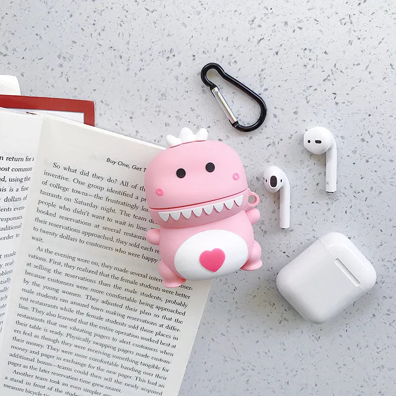 Silicone protective case for AirPods with cartoon animal design in multiple colour options