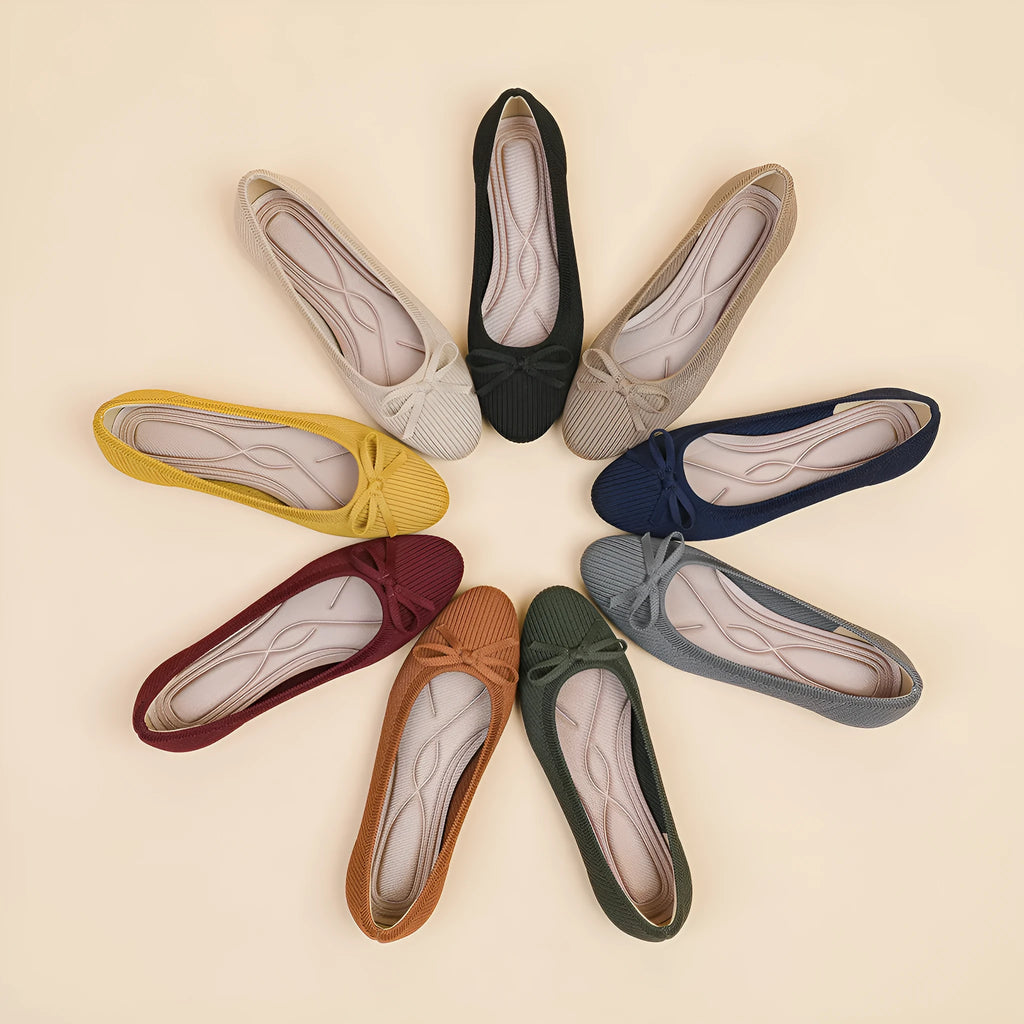 Women's flat pumps with bow decoration in round toe design available in butterfly colours