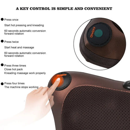 Brown magnet cervical massager pillow with 3D fit design for neck, back, and shoulder relief